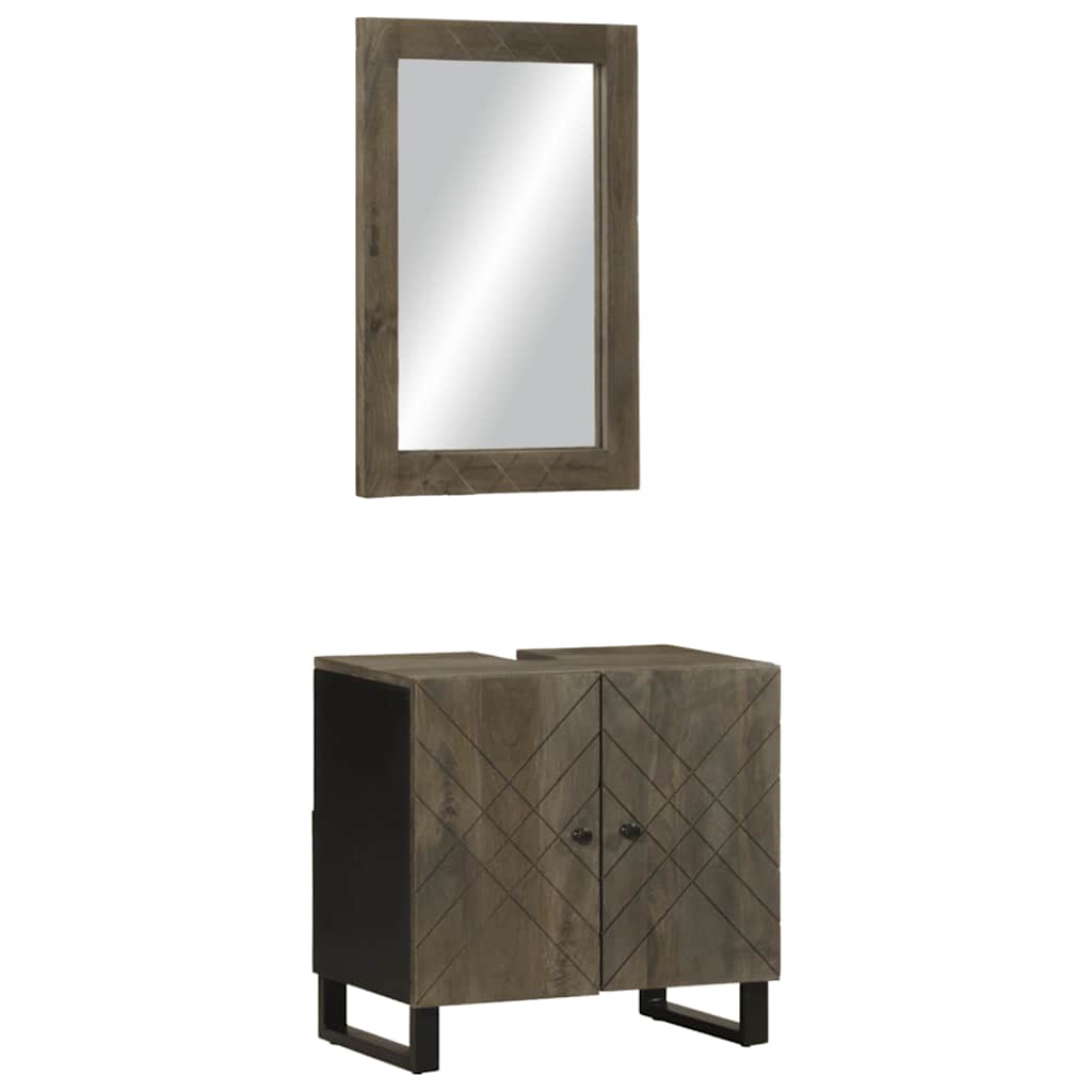 Set Mobili Da Bagno 2 Pz Nero In Legno Massello Di Mango