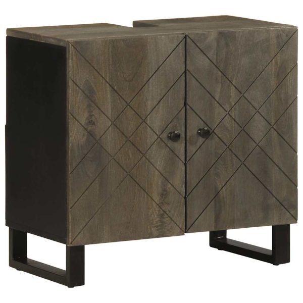 Set Mobili Da Bagno 2 Pz Nero In Legno Massello Di Mango - Image 3