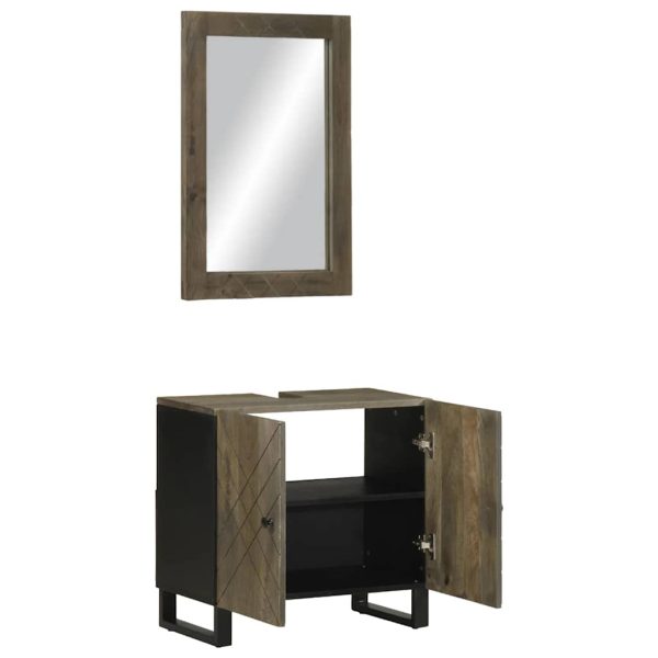 Set Mobili Da Bagno 2 Pz Nero In Legno Massello Di Mango - Image 4
