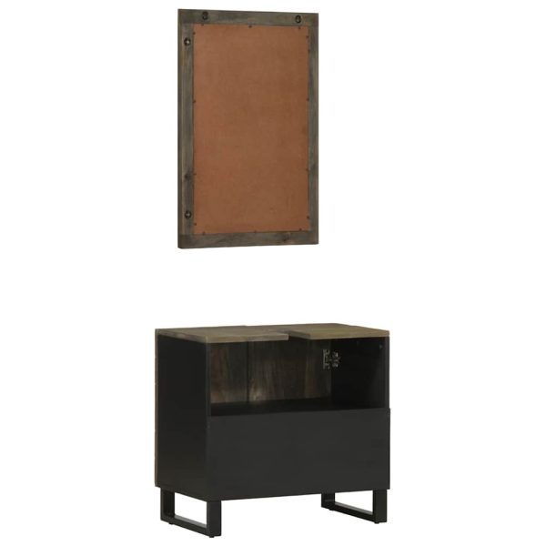 Set Mobili Da Bagno 2 Pz Nero In Legno Massello Di Mango - Image 6