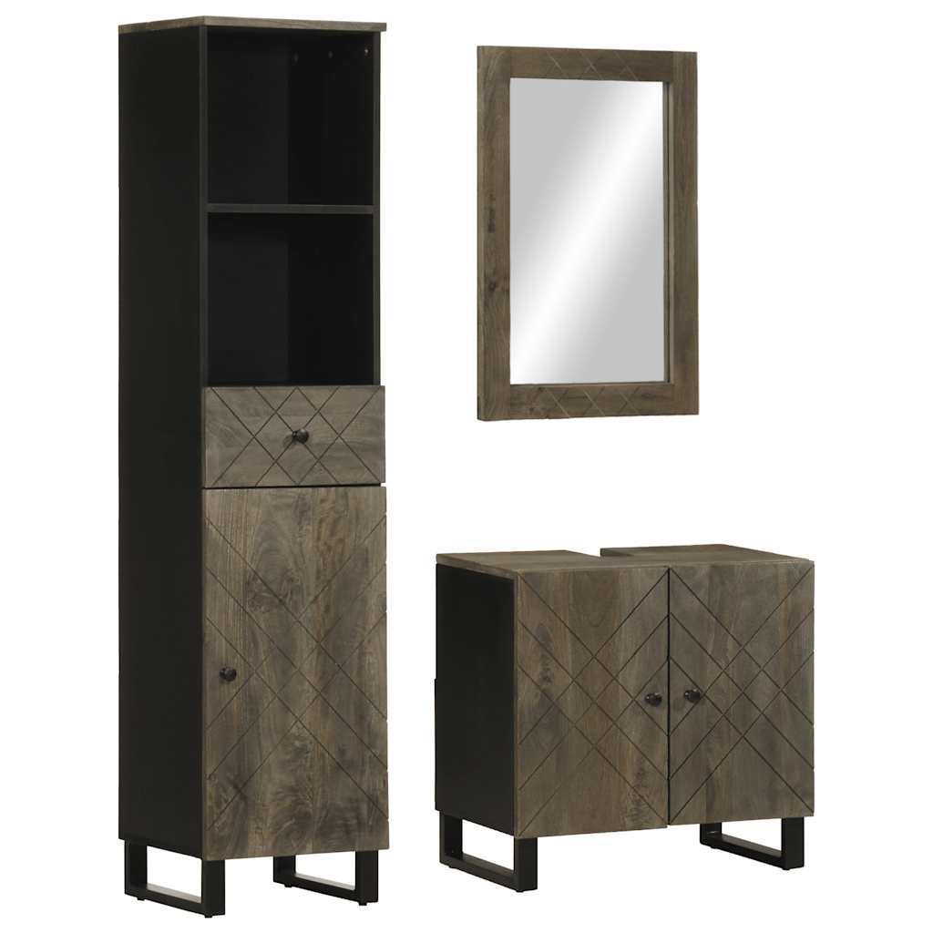 Set Mobili Da Bagno 3 Pz Nero In Legno Massello Di Mango