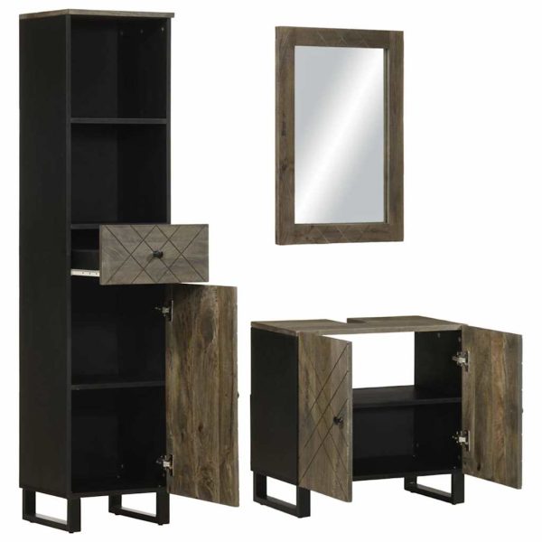 Set Mobili Da Bagno 3 Pz Nero In Legno Massello Di Mango - Image 5