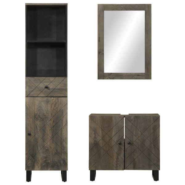 Set Mobili Da Bagno 3 Pz Nero In Legno Massello Di Mango - Image 6