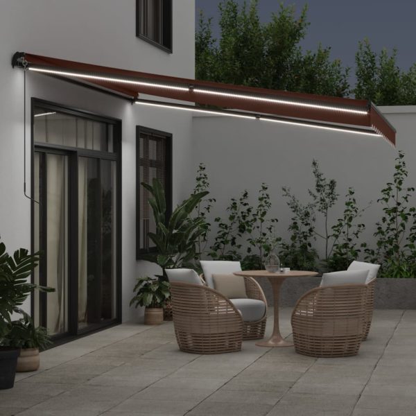 Tenda Da Sole Retrattile Manuale Con Led Marrone 400x300 cm - Image 3