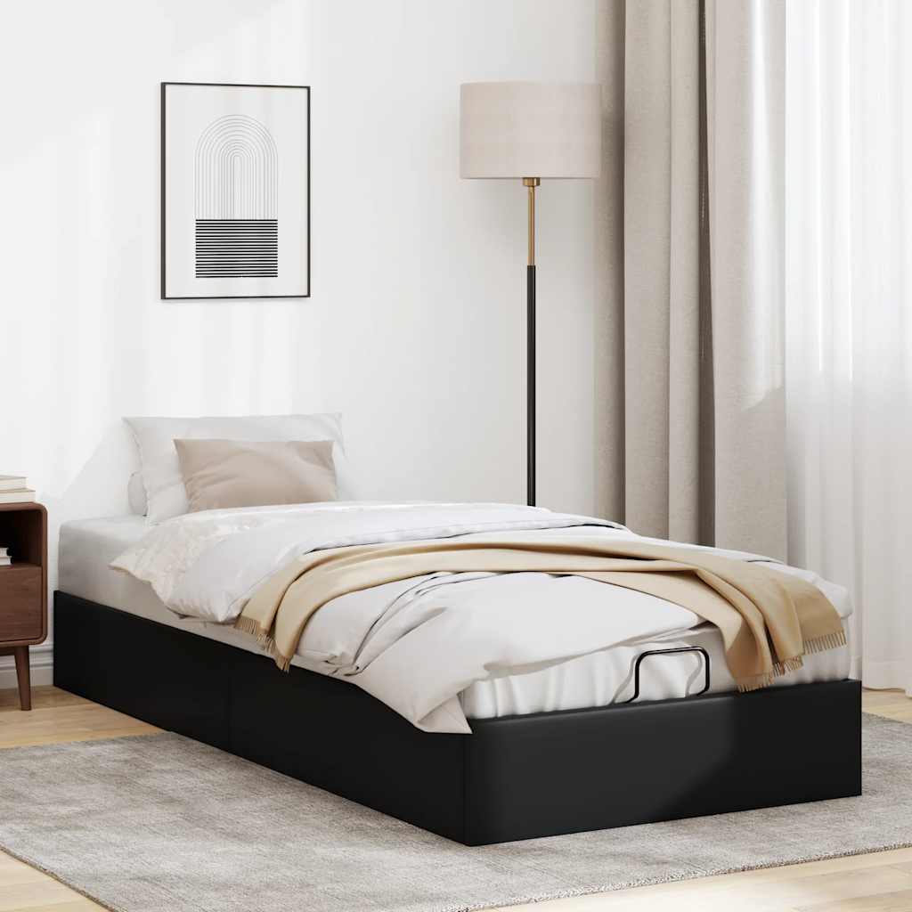Struttura Letto Pouf Senza Materasso Nero 90x190 Cm Similpelle - Image 3