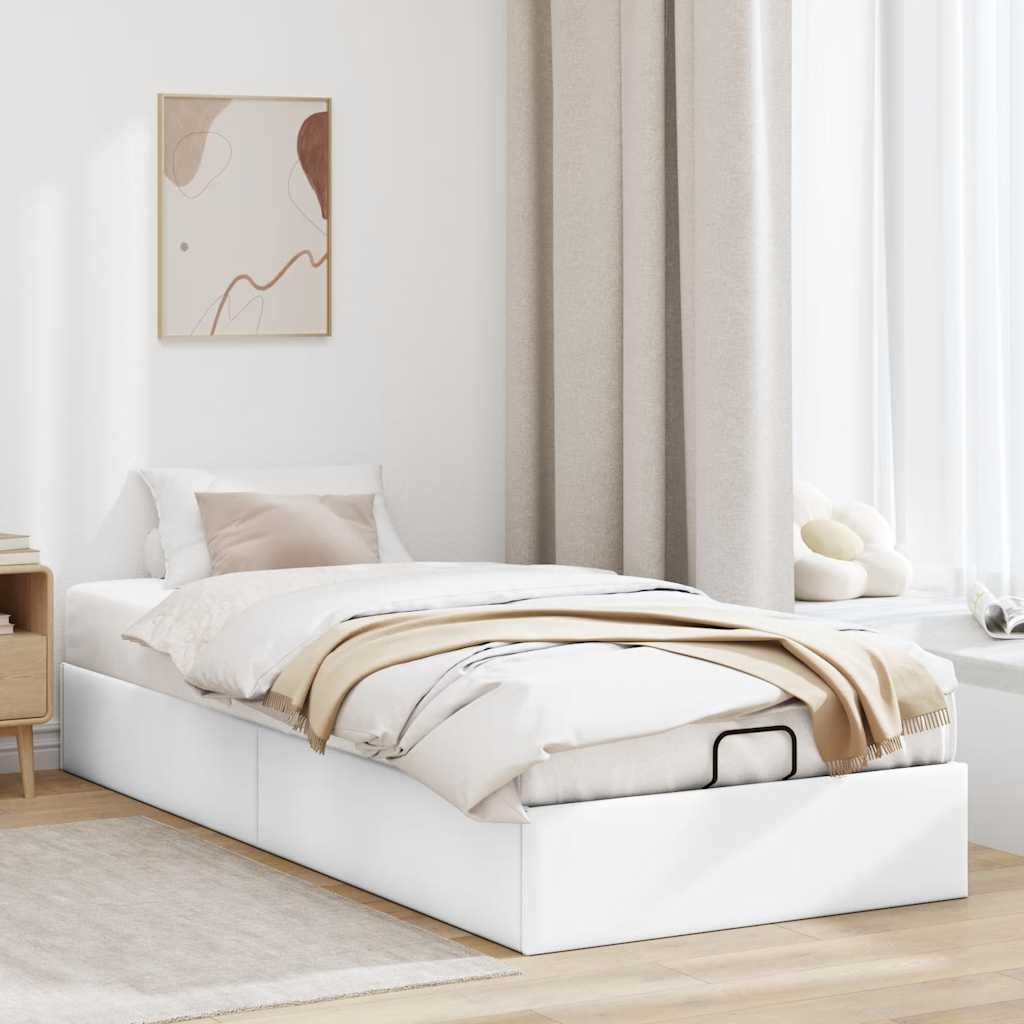 Struttura Letto Pouf Senza Materasso Bianco 90x200cm Similpelle - Image 3