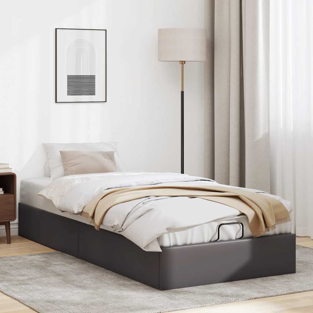 Struttura Letto Pouf Senza Materasso Grigio 90x200cm Similpelle - Image 3