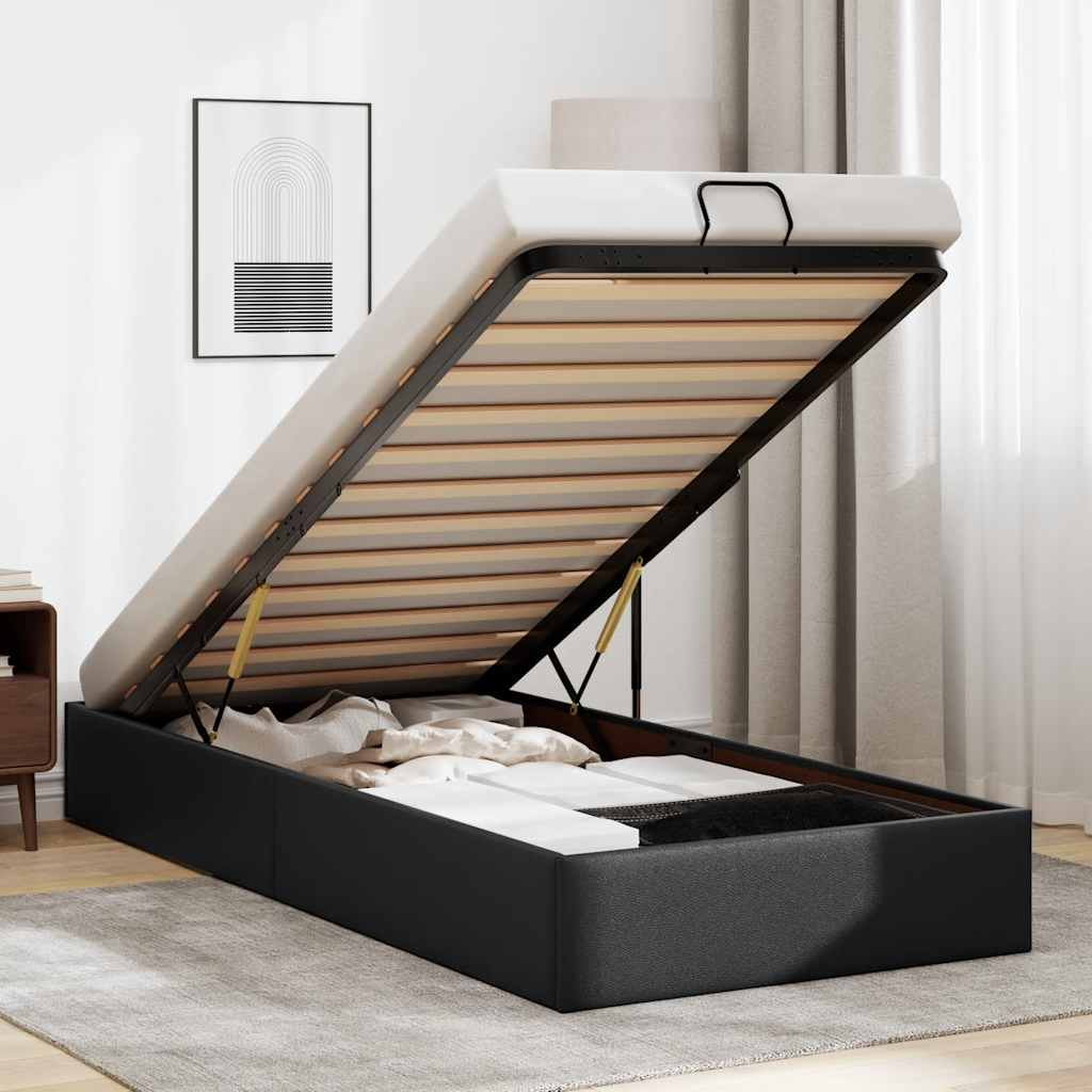 Struttura Letto Pouf Senza Materasso Nero 100x200 Cm Similpelle