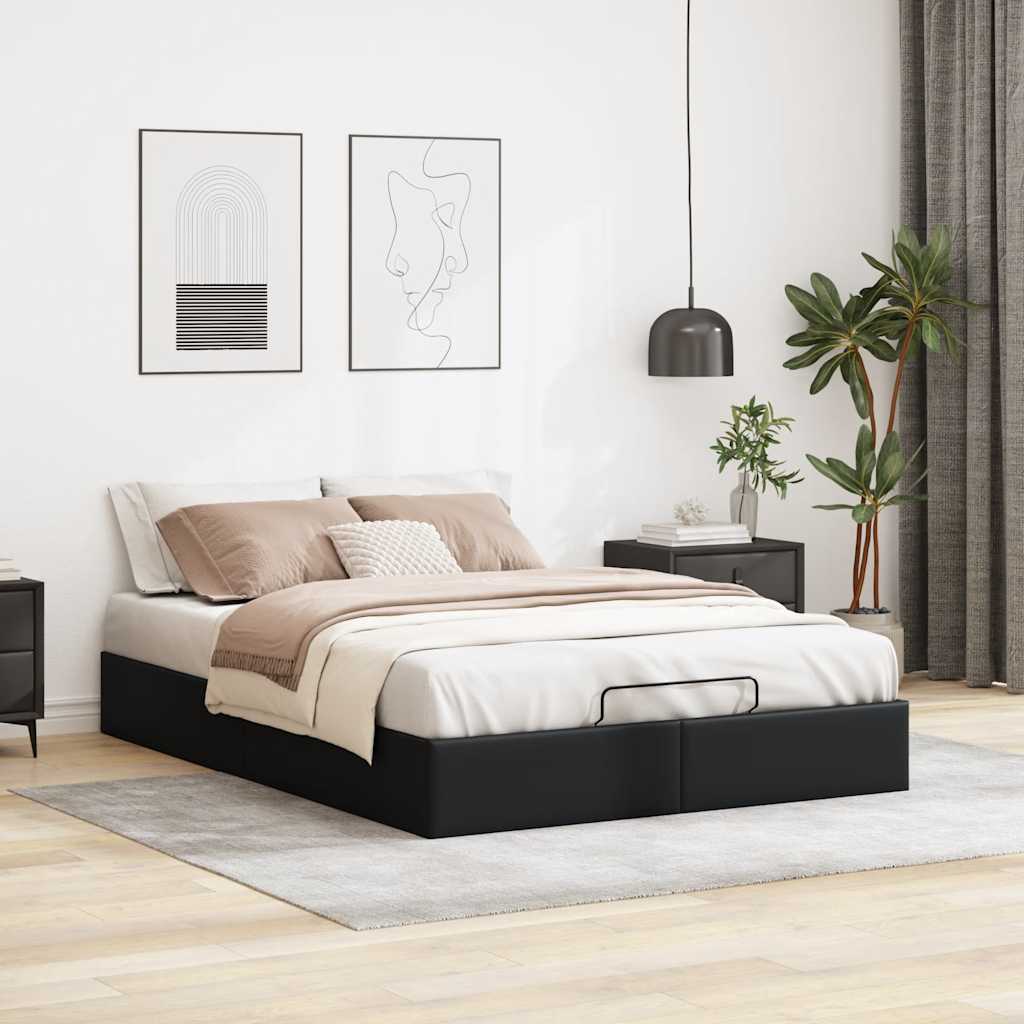 Struttura Letto Pouf Senza Materasso Nero 140x190 Cm Similpelle - Image 3
