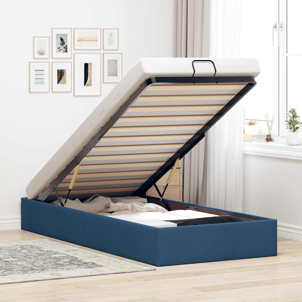 Struttura Letto Pouf Senza Materasso Blu 90x200 Cm In Tessuto