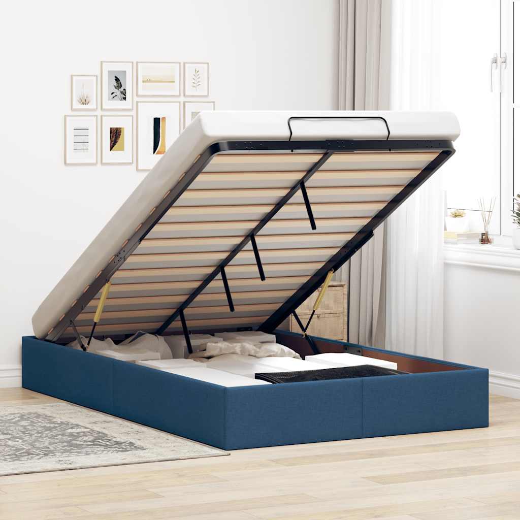 Struttura Letto Pouf Senza Materasso Blu 120x200 Cm In Tessuto