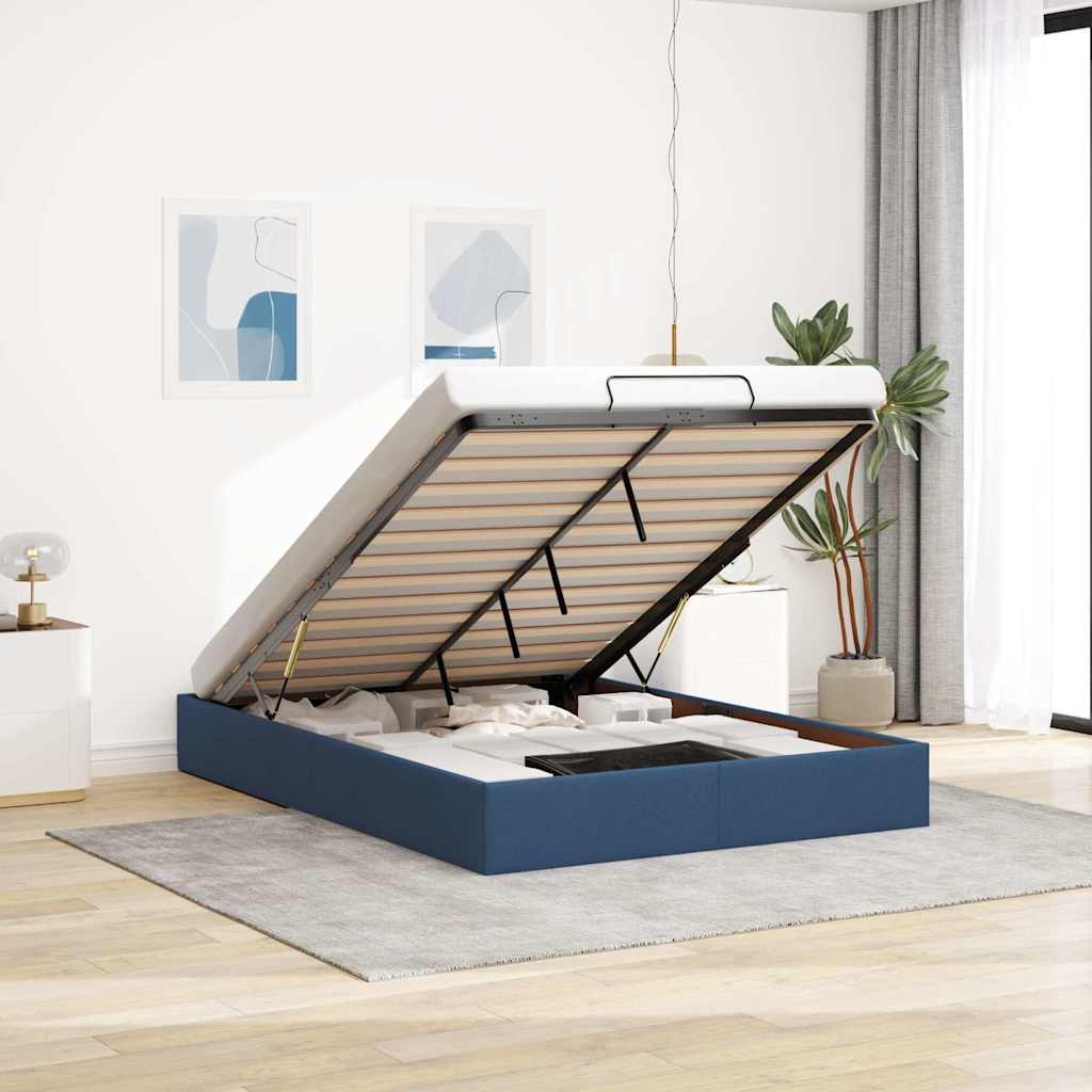 Struttura Letto Pouf Senza Materasso Blu 140x200cm In Tessuto