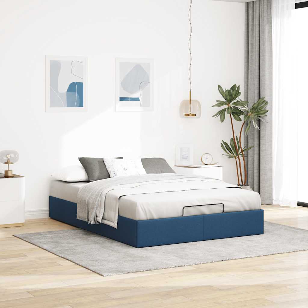 Struttura Letto Pouf Senza Materasso Blu 140x200cm In Tessuto - Image 3