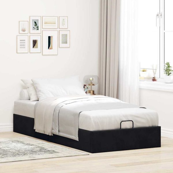 Struttura Letto Pouf Senza Materasso Nero 90x200 Cm Velluto - Image 3