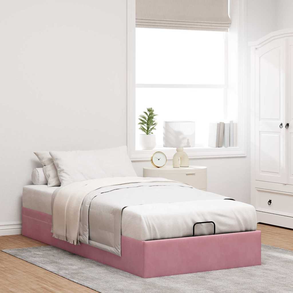 Struttura Letto Pouf Senza Materasso Rosa 90x200 Cm Velluto - Image 3