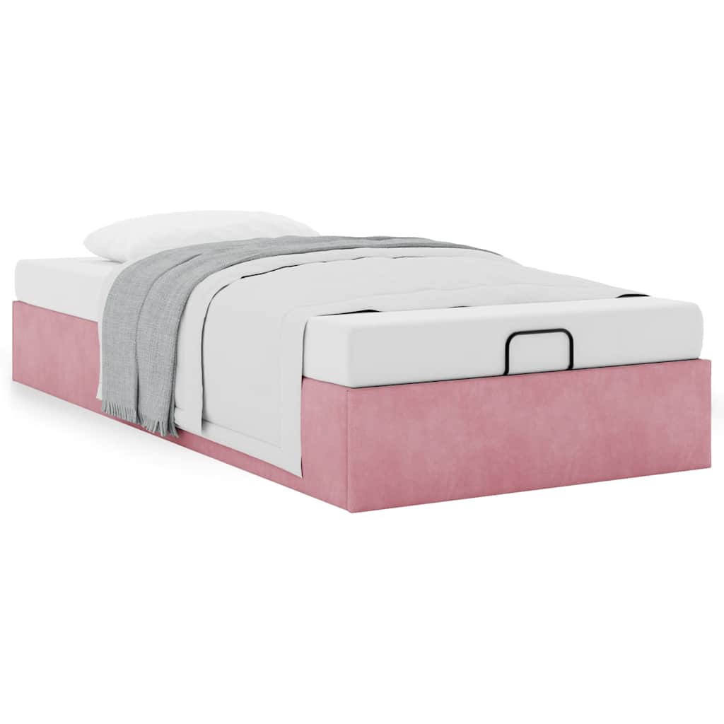Struttura Letto Pouf Senza Materasso Rosa 90x200 Cm Velluto - Image 4