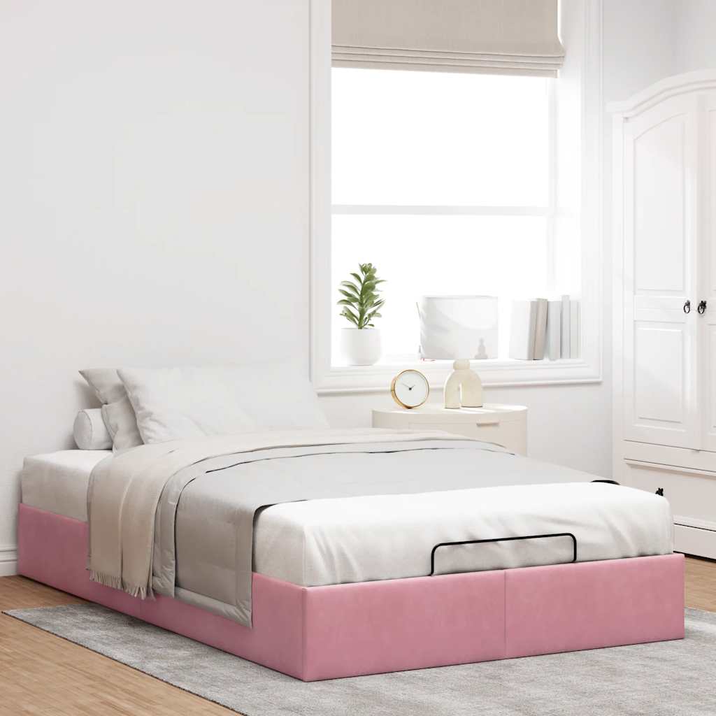 Struttura Letto Pouf Senza Materasso Rosa 120x200 Cm Velluto - Image 3