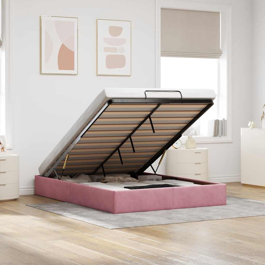 Struttura Letto Pouf Senza Materasso Rosa 140x190 Cm In Velluto