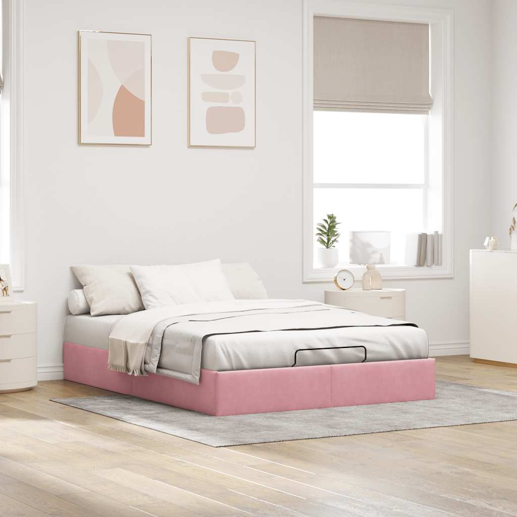 Struttura Letto Pouf Senza Materasso Rosa 140x190 Cm In Velluto - Image 3