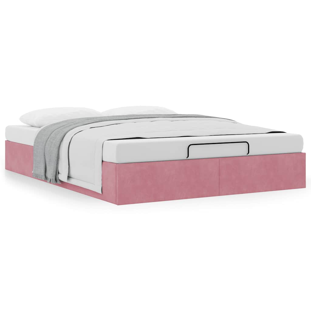 Struttura Letto Pouf Senza Materasso Rosa 140x190 Cm In Velluto - Image 4