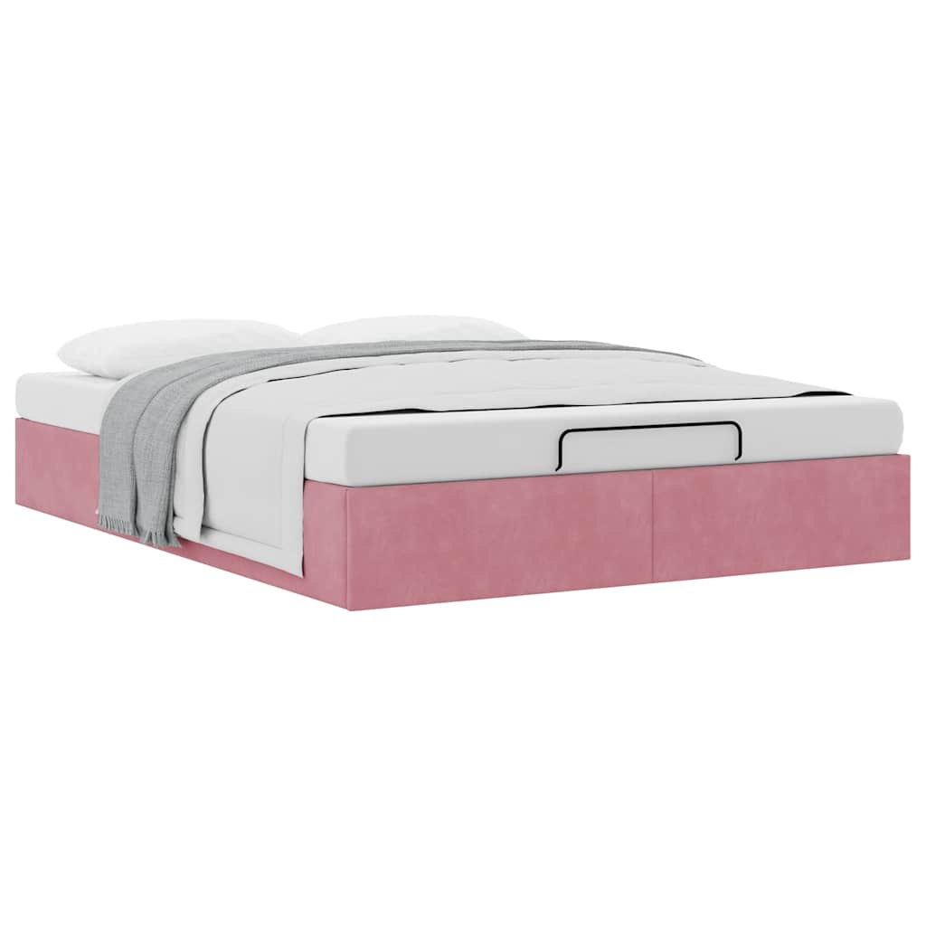 Struttura Letto Pouf Senza Materasso Rosa 140x190 Cm In Velluto - Image 5
