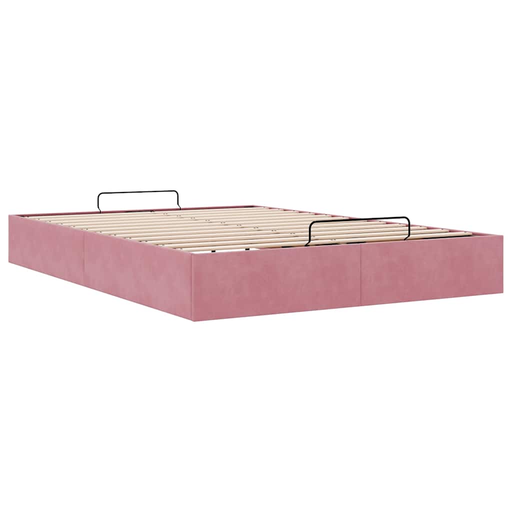 Struttura Letto Pouf Senza Materasso Rosa 140x190 Cm In Velluto - Image 6
