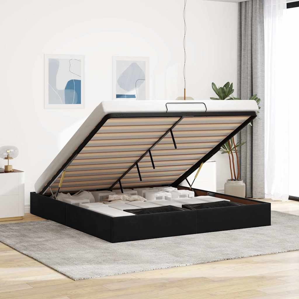 Struttura Letto Pouf Senza Materasso Nero 160x200 Cm In Velluto