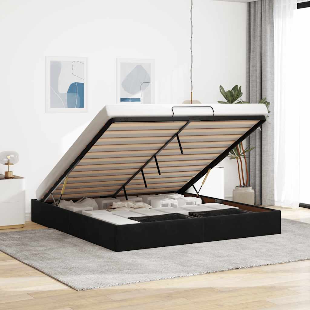 Struttura Letto Pouf Senza Materasso Nero 180x200 Cm In Velluto