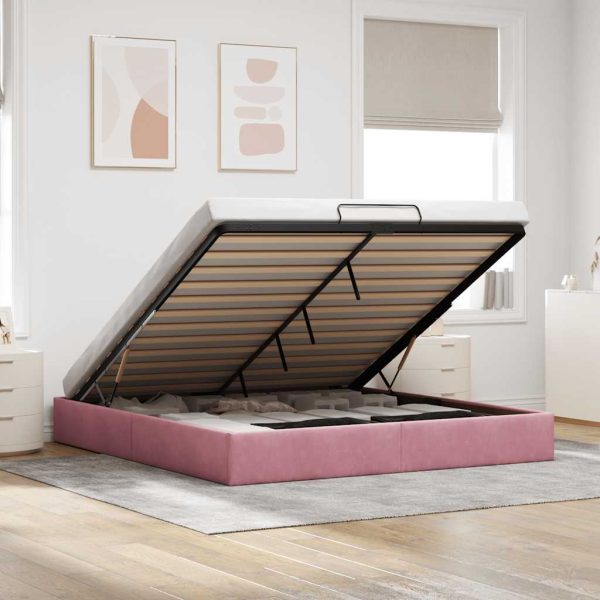 Struttura Letto Pouf Senza Materasso Rosa 180x200 Cm In Velluto
