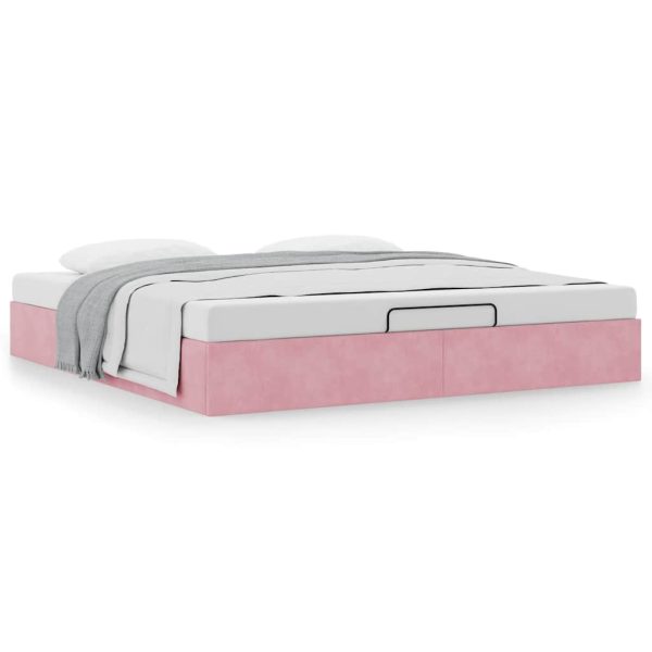 Struttura Letto Pouf Senza Materasso Rosa 180x200 Cm In Velluto - Image 4