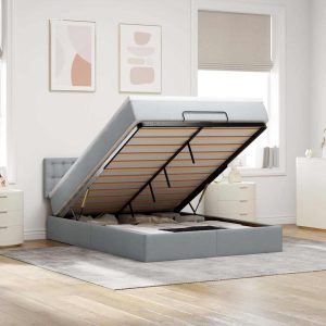 Pouf Letto Con Materasso Grigio Chiaro 140x190 Cm In Tessuto