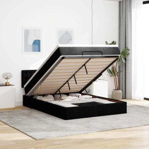 Pouf Letto Con Materasso Nero 140x190 Cm In Tessuto