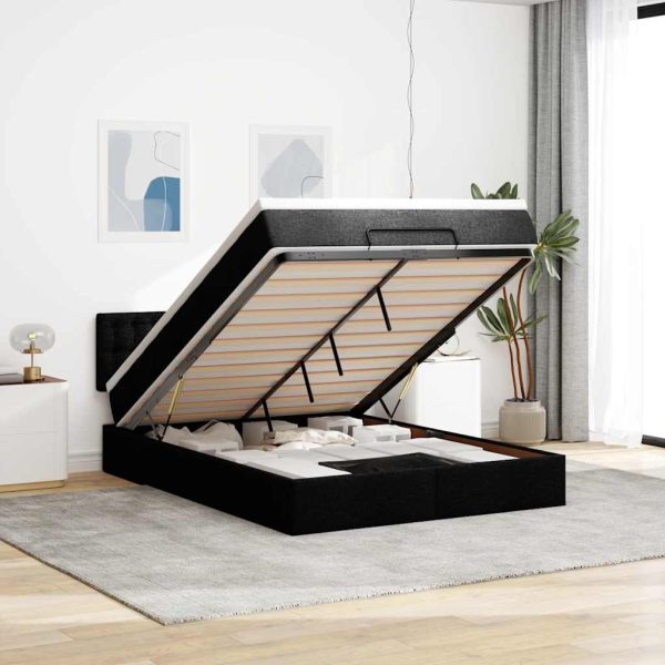 Pouf Letto Con Materasso Nero 140x190 Cm In Tessuto