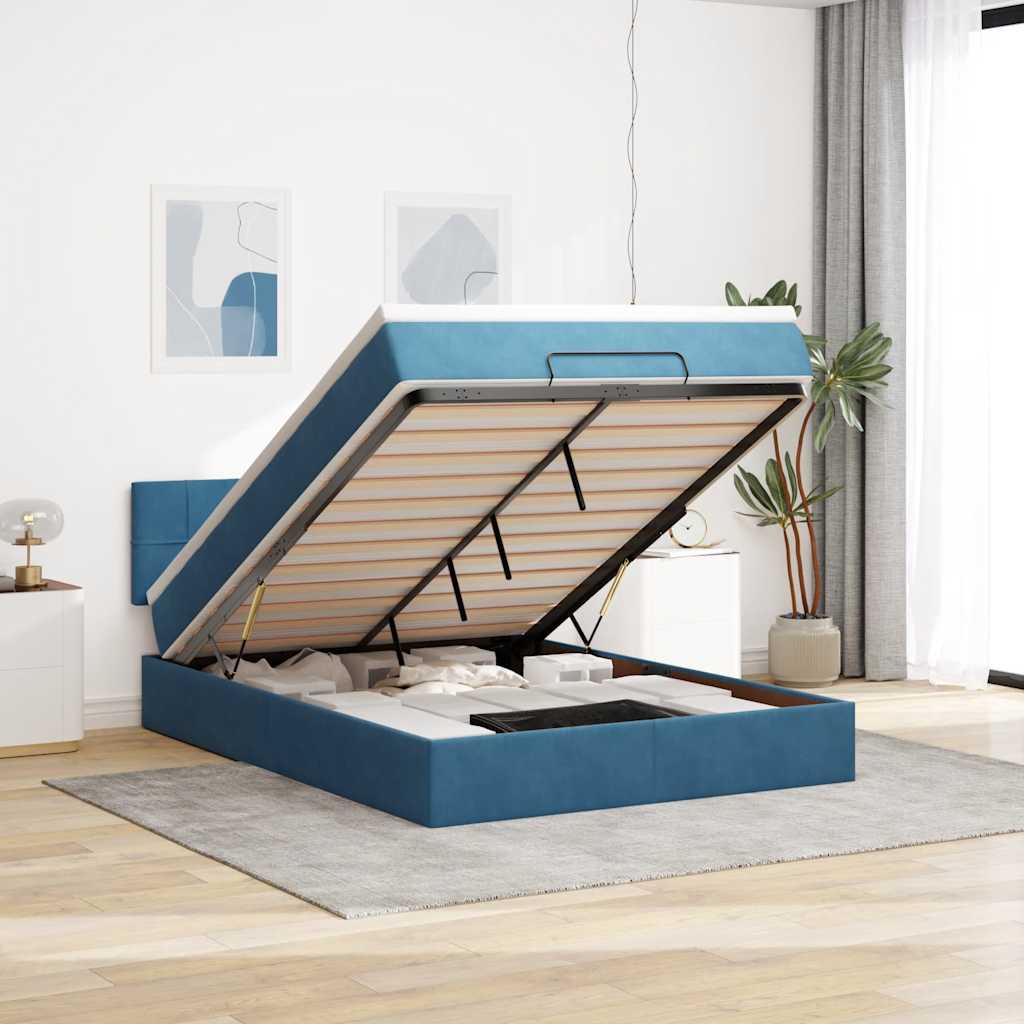 Struttura Letto Pouf Con Materasso 140x190 Cm In Velluto