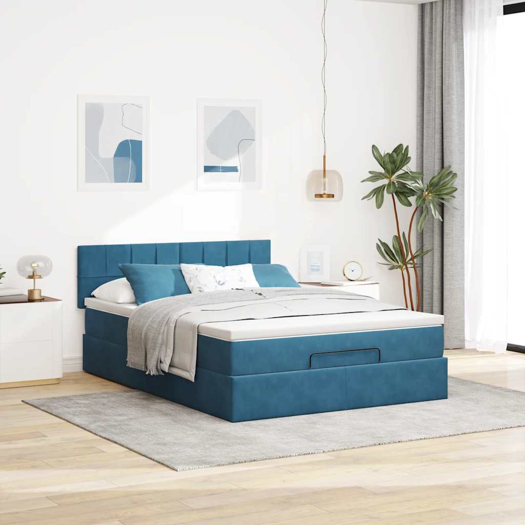 Struttura Letto Pouf Con Materasso 140x190 Cm In Velluto - Image 3