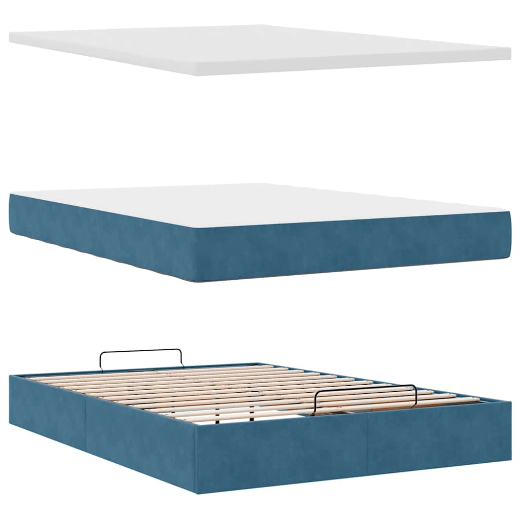 Struttura Letto Pouf Con Materasso 140x190 Cm In Velluto - Image 6
