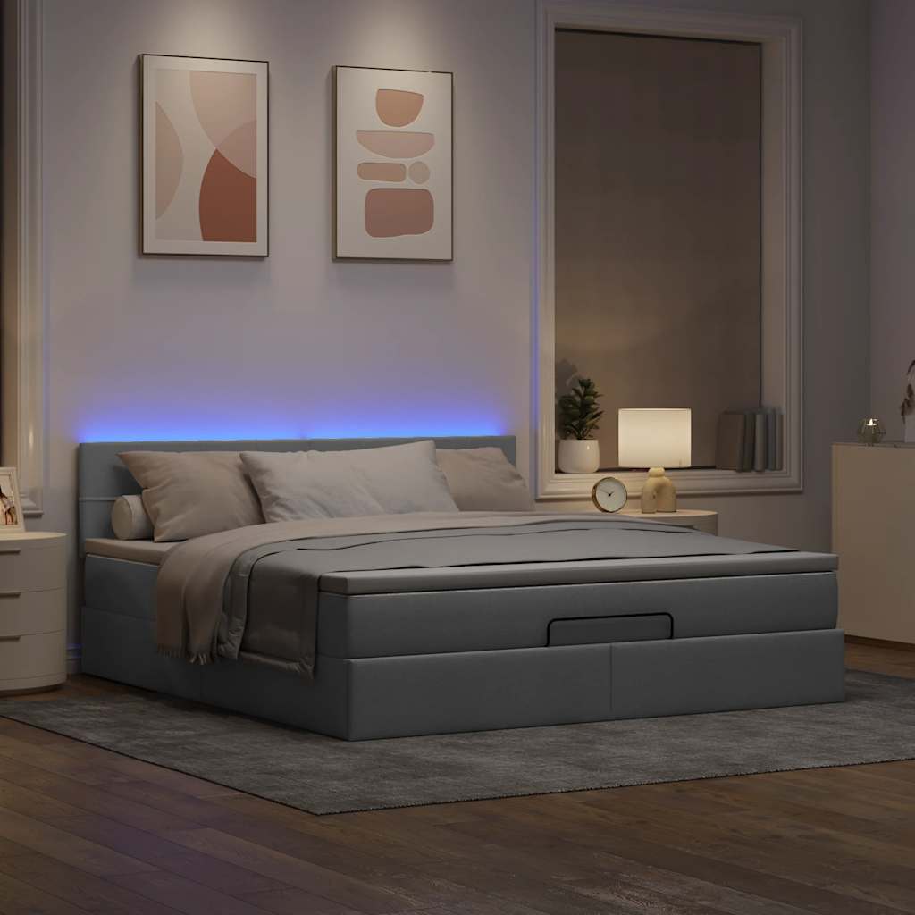 Pouf Letto Con Materasso Grigio Chiaro 160x200 Cm In Tessuto - Image 3
