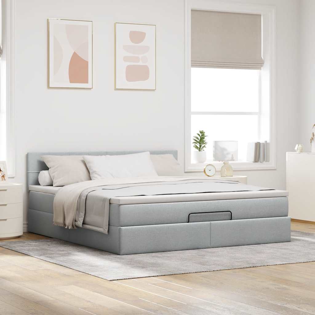 Pouf Letto Con Materasso Grigio Chiaro 160x200 Cm In Tessuto - Image 4