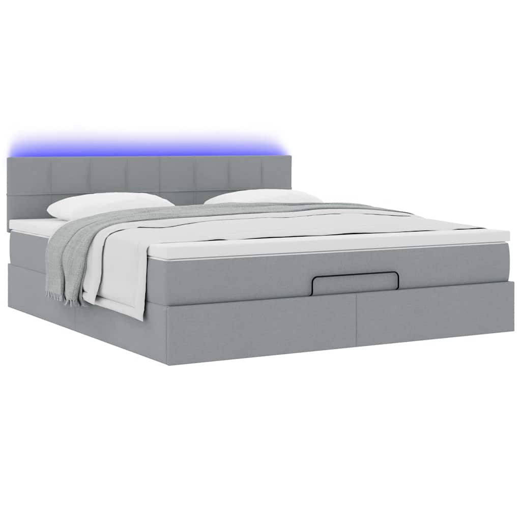 Pouf Letto Con Materasso Grigio Chiaro 160x200 Cm In Tessuto - Image 6