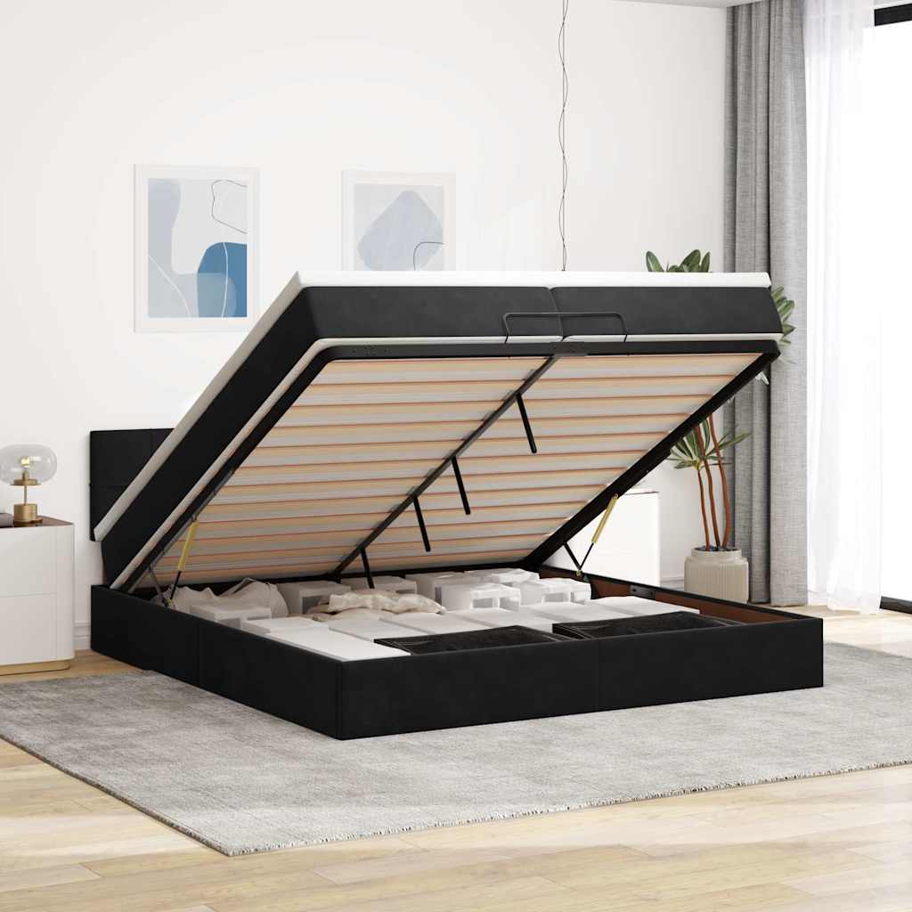 Struttura Letto Pouf Con Materassi Nero 200x200 Cm Velluto
