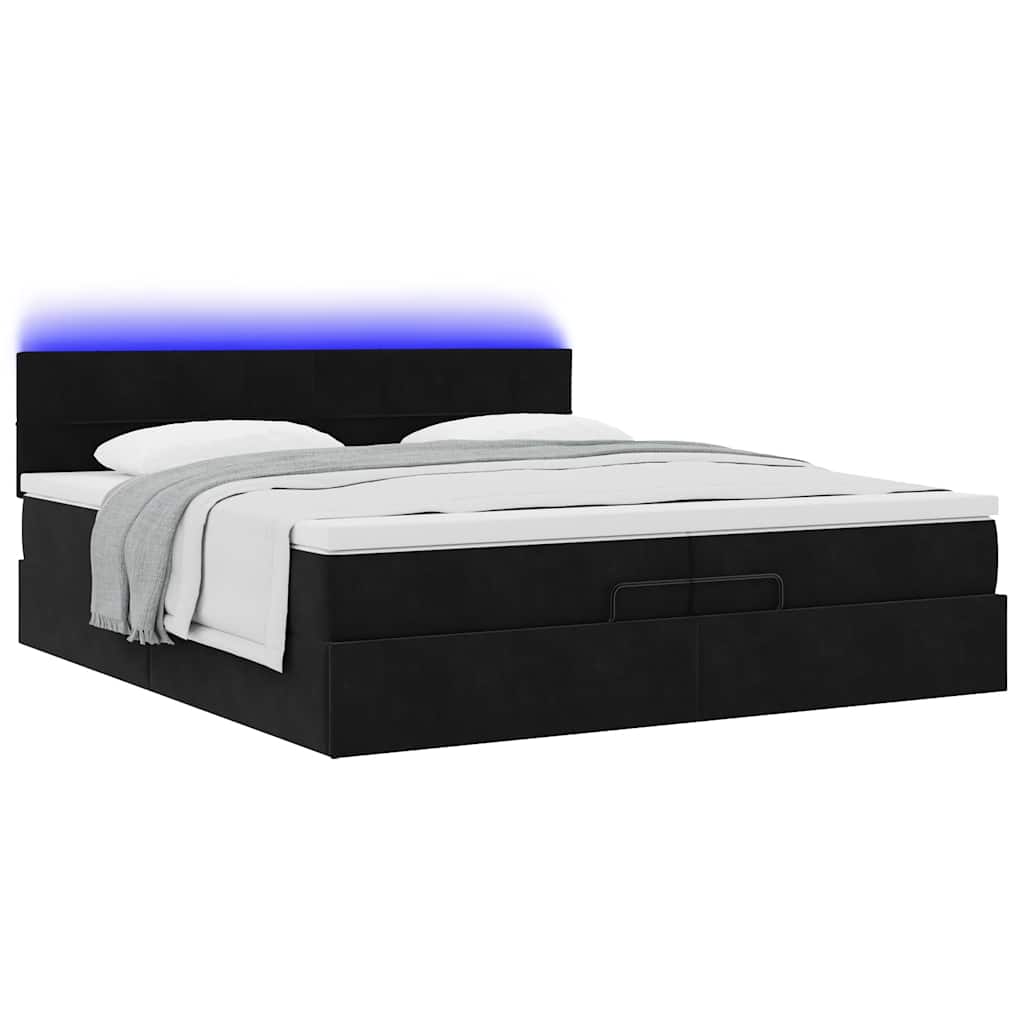 Struttura Letto Pouf Con Materassi Nero 200x200 Cm Velluto - Image 3