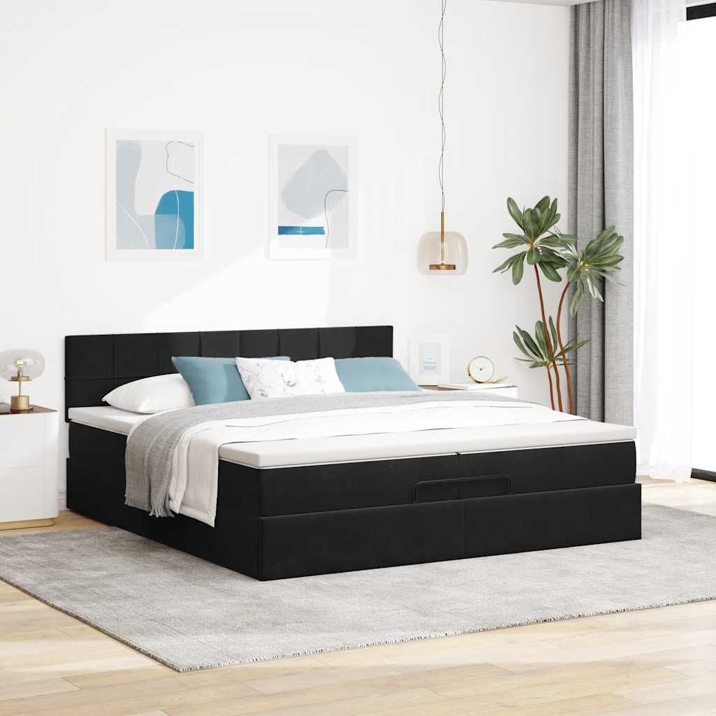 Struttura Letto Pouf Con Materassi Nero 200x200 Cm Velluto - Image 4