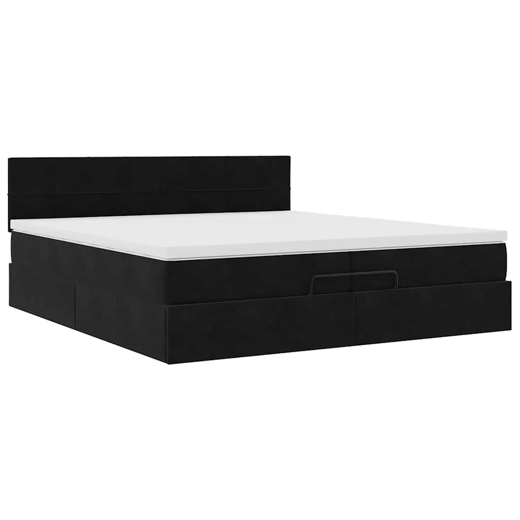 Struttura Letto Pouf Con Materassi Nero 200x200 Cm Velluto - Image 5