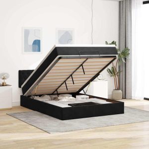 Struttura Letto Pouf Con Materasso Nero 140x190 Cm In Velluto