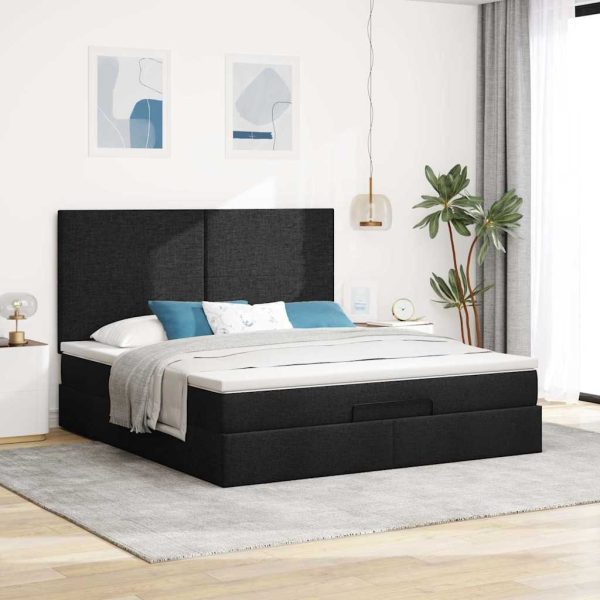 Struttura Letto Pouf Con Materasso Nero 160x200 Cm In Tessuto - Image 4