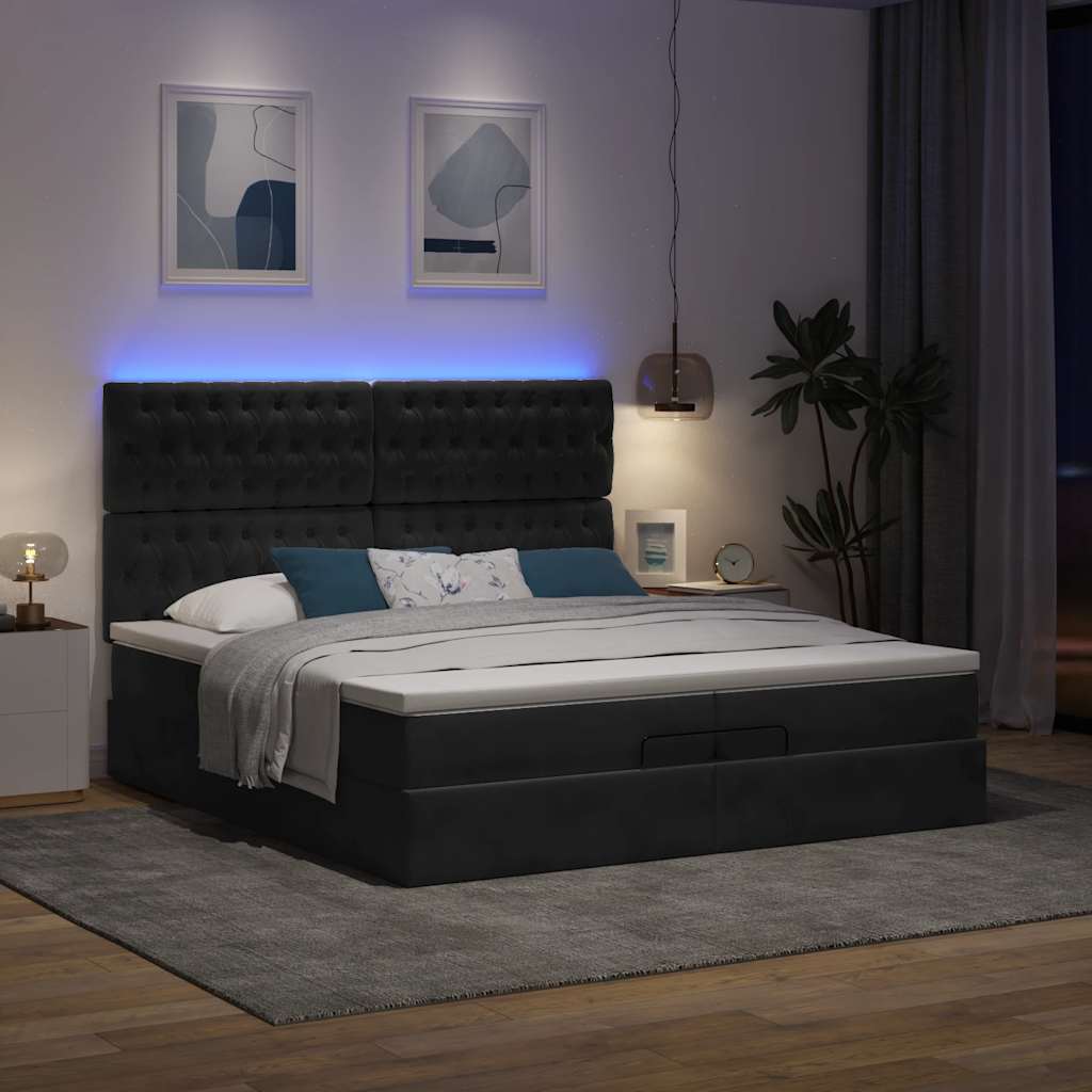 Struttura Letto Pouf Con Materassi Nero 200x200 Cm Velluto - Image 3