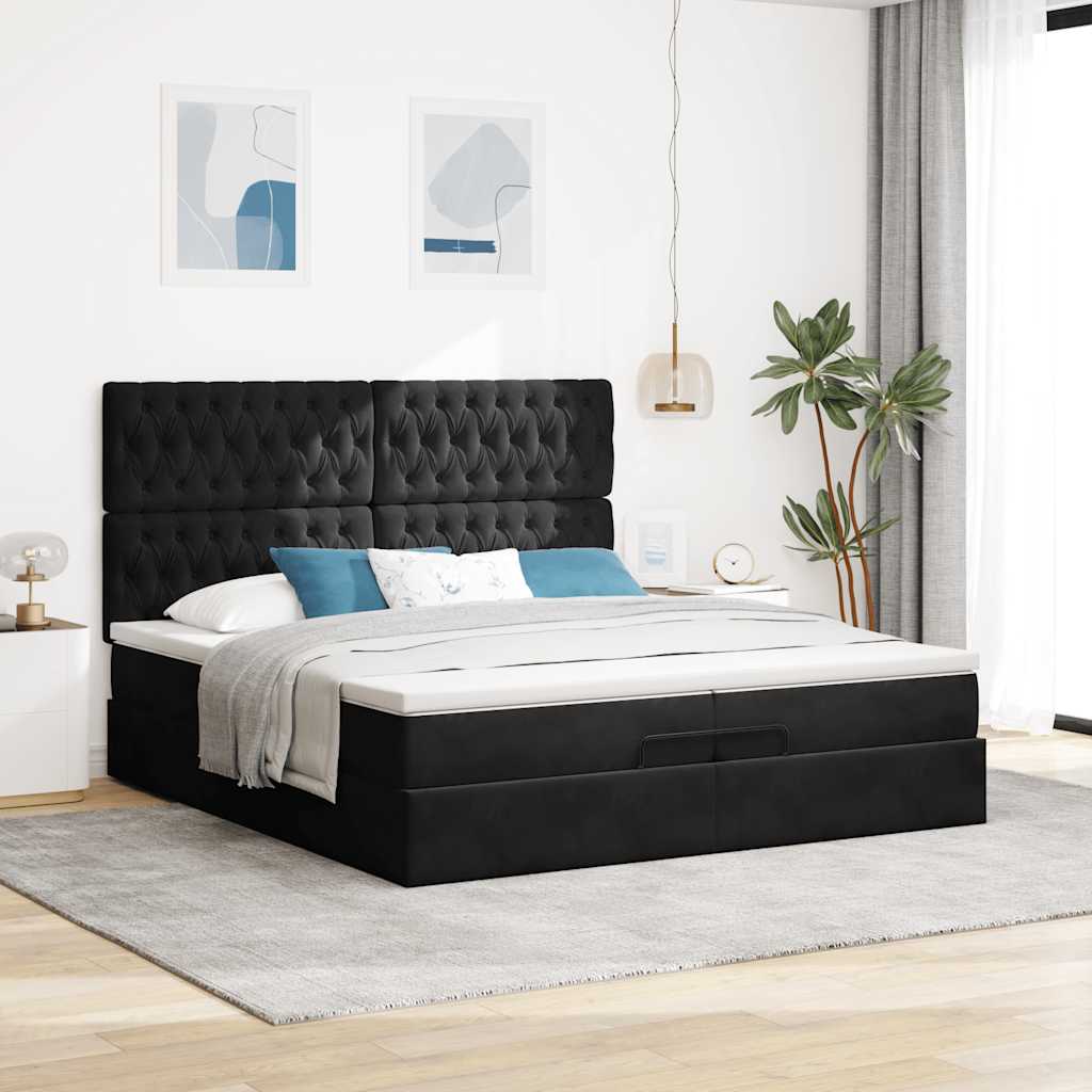 Struttura Letto Pouf Con Materassi Nero 200x200 Cm Velluto - Image 4