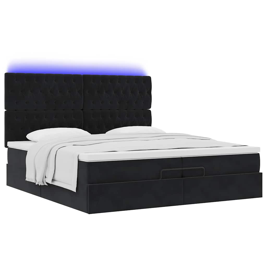 Struttura Letto Pouf Con Materassi Nero 200x200 Cm Velluto - Image 6