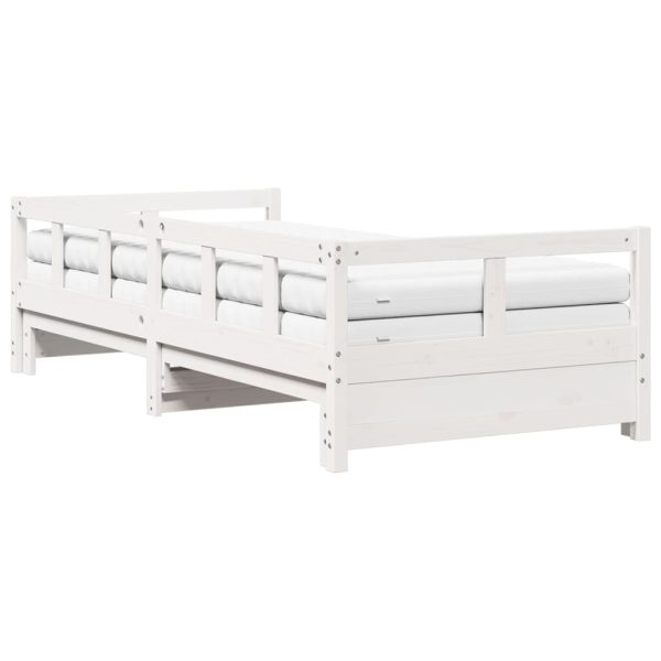 Divano Letto Con Rotelle E Materasso Bianco 80x200 Cm In Pino - Image 6