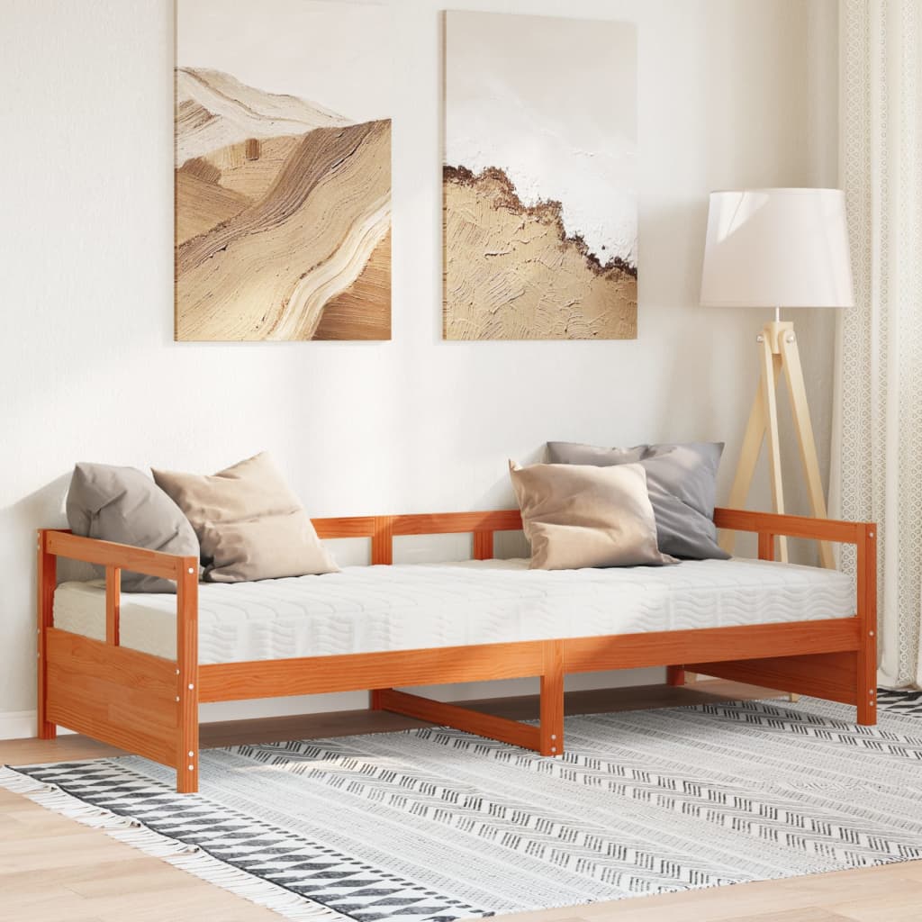 Dormeuse Con Materasso Marrone 90x190 Cm Legno Massello Di Pino